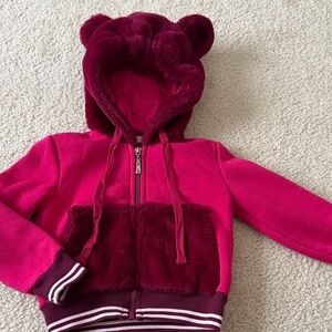 Adorable Kids Bear Ear Hoodie - Burgundy and Pink